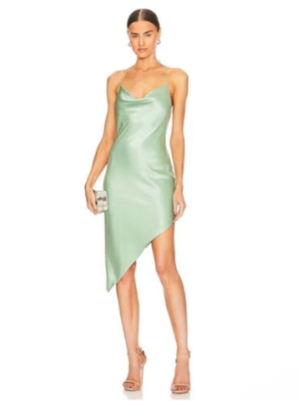 NWT Alice + Olivia Asymmetrical Harmony Dress in Light Sage.Sz 6